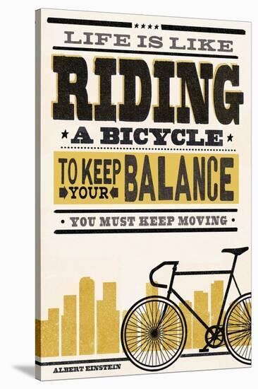 Life is Like Riding a Bicycle - Screenprint Style - Albert Einstein-Lantern Press-Stretched Canvas