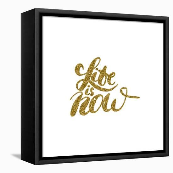 Life is Now - Hand Painted Brush Pen Modern Calligraphy.-Olga Rom-Framed Stretched Canvas