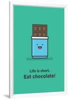 Life is Short. Eat Chocolate! (Line Art Vector Illustration in Flat Style Design)-Orange Vectors-Framed Art Print