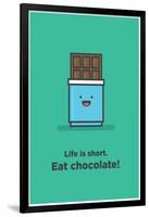 Life is Short. Eat Chocolate! (Line Art Vector Illustration in Flat Style Design)-Orange Vectors-Framed Art Print