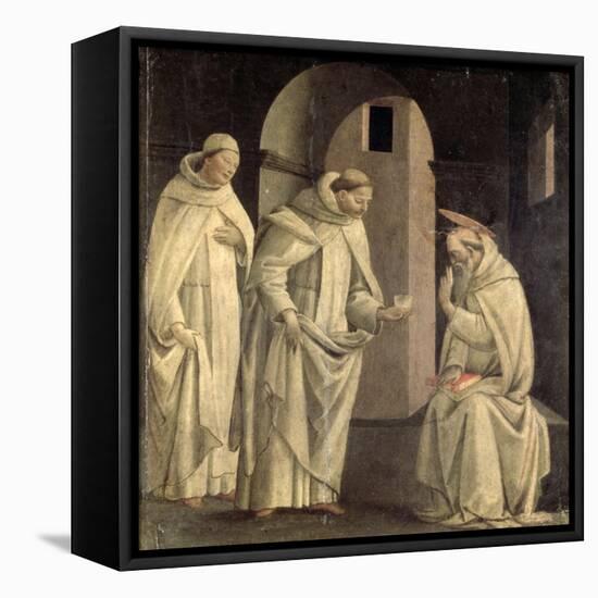 Life of St. Benedict: St. Benedict Blessing the Cup of Poison Which Shatters, c.1488-Bartolomeo Di Giovanni-Framed Stretched Canvas