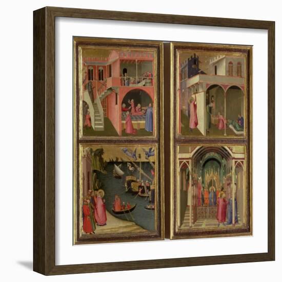 Life of St. Nicholas: Dowry, Bishop of Mira, Resuscitating a Boy, Freeing Mira of Famine-Ambrogio Lorenzetti-Framed Giclee Print