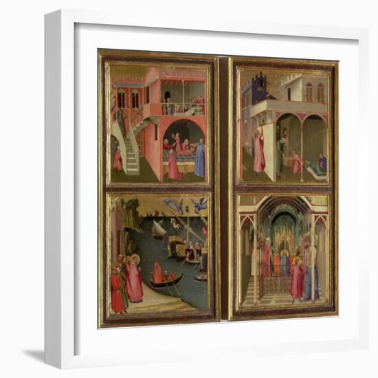 Life of St. Nicholas: Dowry, Bishop of Mira, Resuscitating a Boy, Freeing Mira of Famine-Ambrogio Lorenzetti-Framed Giclee Print