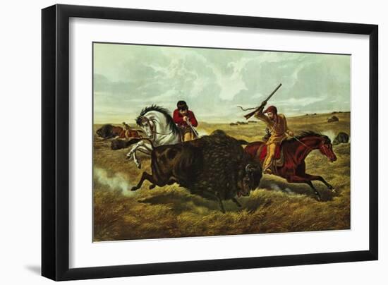 Life on the Prairie, the Buffalo Hunt, 1862-Currier & Ives-Framed Giclee Print