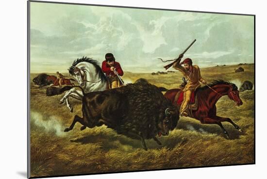 Life on the Prairie, the Buffalo Hunt, 1862-Currier & Ives-Mounted Giclee Print