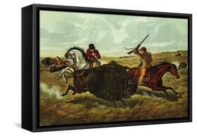 Life on the Prairie, the Buffalo Hunt, 1862-Currier & Ives-Framed Stretched Canvas
