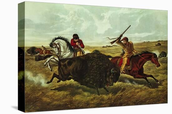 Life on the Prairie, the Buffalo Hunt, 1862-Currier & Ives-Stretched Canvas