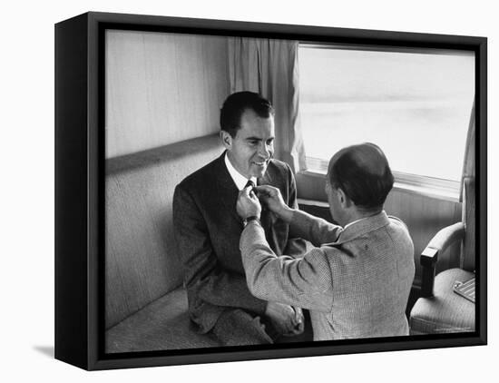 Life Photographer Alfred Eisenstaedt fix Presidential Candidate Richard Nixon's Tie During Campaign-Alfred Eisenstaedt-Framed Stretched Canvas