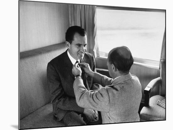 Life Photographer Alfred Eisenstaedt fix Presidential Candidate Richard Nixon's Tie During Campaign-Alfred Eisenstaedt-Mounted Photographic Print