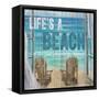 Life's a Beach Weathered Wood Sign-Sam Appleman-Framed Stretched Canvas