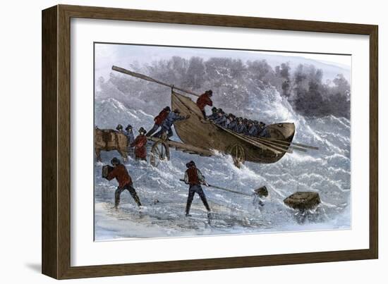 Life-Saving Service Launching a Lifeboat in Heavy Seas, New Jersey, 1870s-null-Framed Giclee Print