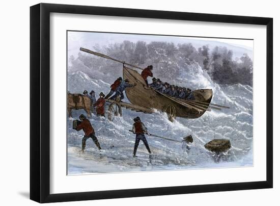 Life-Saving Service Launching a Lifeboat in Heavy Seas, New Jersey, 1870s-null-Framed Giclee Print