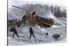 Life-Saving Service Launching a Lifeboat in Heavy Seas, New Jersey, 1870s-null-Stretched Canvas