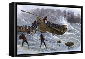 Life-Saving Service Launching a Lifeboat in Heavy Seas, New Jersey, 1870s-null-Framed Stretched Canvas