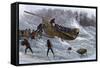 Life-Saving Service Launching a Lifeboat in Heavy Seas, New Jersey, 1870s-null-Framed Stretched Canvas