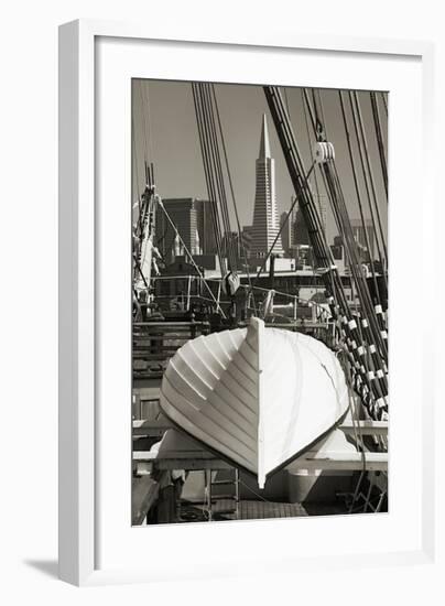 Lifeboat and San Francisco Skyline-Christian Peacock-Framed Giclee Print