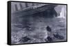 Lifeboats in the Freezing Choppy Waters Frantically Row Away from the Doomed Wreck of the Titanic-null-Framed Stretched Canvas