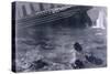 Lifeboats in the Freezing Choppy Waters Frantically Row Away from the Doomed Wreck of the Titanic-null-Stretched Canvas