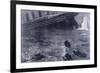 Lifeboats in the Freezing Choppy Waters Frantically Row Away from the Doomed Wreck of the Titanic-null-Framed Premium Giclee Print