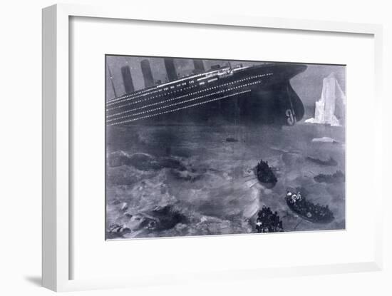 Lifeboats in the Freezing Choppy Waters Frantically Row Away from the Doomed Wreck of the Titanic-null-Framed Art Print