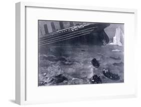 Lifeboats in the Freezing Choppy Waters Frantically Row Away from the Doomed Wreck of the Titanic-null-Framed Art Print