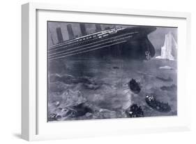 Lifeboats in the Freezing Choppy Waters Frantically Row Away from the Doomed Wreck of the Titanic-null-Framed Art Print