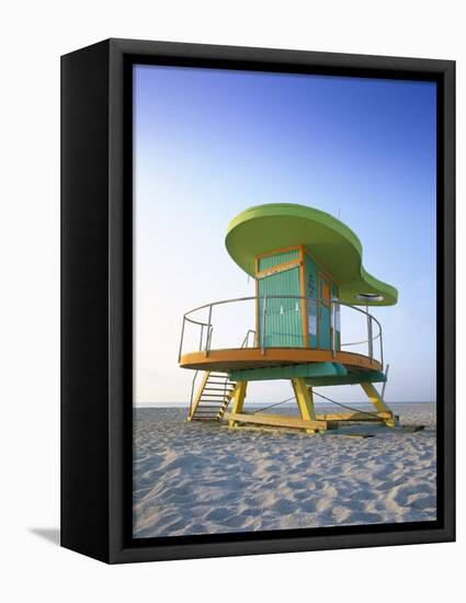 Lifeguard Hut in Art Deco Style, South Beach, Miami Beach, Miami, Florida, USA-Gavin Hellier-Framed Stretched Canvas