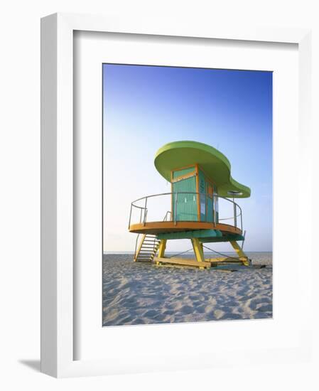 Lifeguard Hut in Art Deco Style, South Beach, Miami Beach, Miami, Florida, USA-Gavin Hellier-Framed Premium Photographic Print