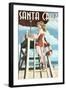 Lifeguard Pinup Girl - Santa Cruz, California-Lantern Press-Framed Art Print