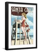Lifeguard Pinup Girl - Santa Cruz, California-Lantern Press-Framed Art Print