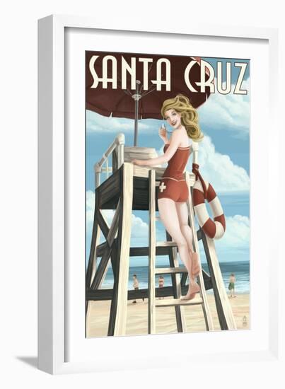 Lifeguard Pinup Girl - Santa Cruz, California-Lantern Press-Framed Art Print