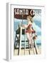 Lifeguard Pinup Girl - Santa Cruz, California-Lantern Press-Framed Art Print