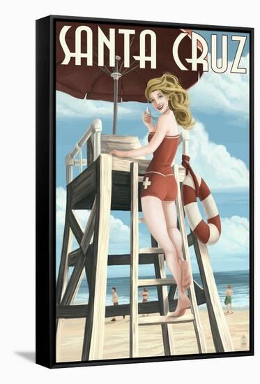 Lifeguard Pinup Girl - Santa Cruz, California-Lantern Press-Framed Stretched Canvas