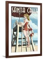 Lifeguard Pinup Girl - Santa Cruz, California-Lantern Press-Framed Art Print