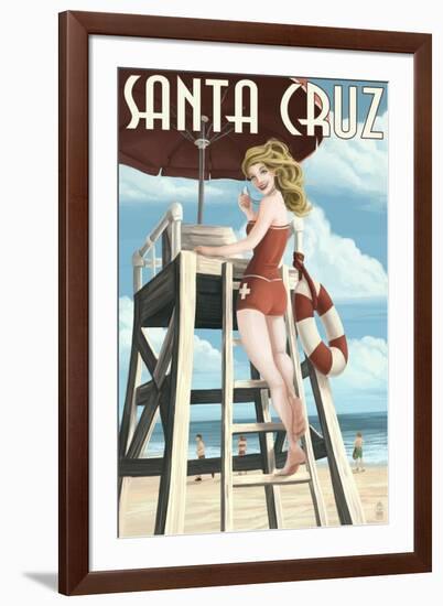 Lifeguard Pinup Girl - Santa Cruz, California-Lantern Press-Framed Art Print