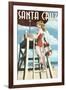 Lifeguard Pinup Girl - Santa Cruz, California-Lantern Press-Framed Art Print