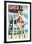 Lifeguard Pinup Girl - Santa Cruz, California-Lantern Press-Framed Art Print