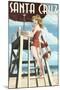 Lifeguard Pinup Girl - Santa Cruz, California-Lantern Press-Mounted Art Print