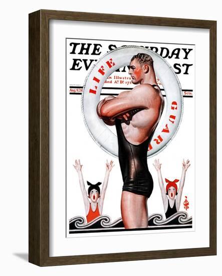 "Lifeguard, Save Me!," Saturday Evening Post Cover, August 9, 1924-Joseph Christian Leyendecker-Framed Giclee Print