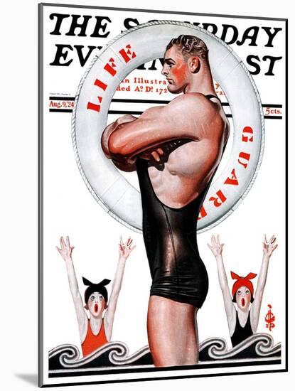 "Lifeguard, Save Me!," Saturday Evening Post Cover, August 9, 1924-Joseph Christian Leyendecker-Mounted Premium Giclee Print