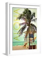 Lifeguard Shack and Palm - Aloha-Lantern Press-Framed Art Print