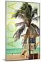 Lifeguard Shack and Palm - Aloha-Lantern Press-Mounted Art Print