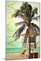 Lifeguard Shack and Palm - Aloha-Lantern Press-Mounted Art Print