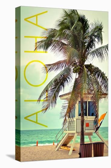 Lifeguard Shack and Palm - Aloha-Lantern Press-Stretched Canvas