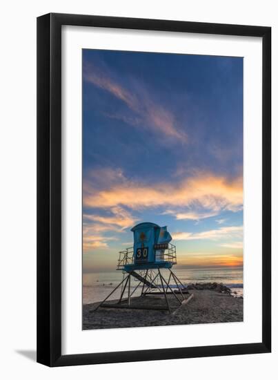 Lifeguard Stand at Sunset in Carlsbad, Ca-Andrew Shoemaker-Framed Premium Photographic Print