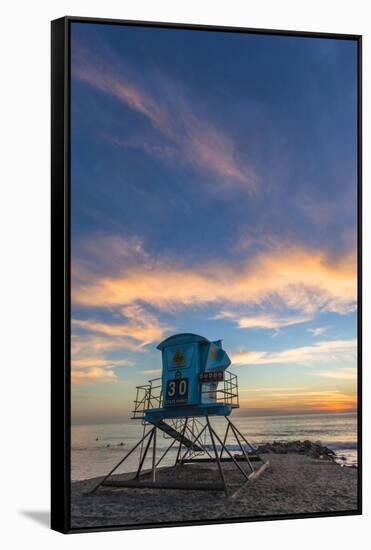 Lifeguard Stand at Sunset in Carlsbad, Ca-Andrew Shoemaker-Framed Stretched Canvas