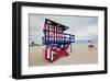 Lifeguard station and Joggers on the Beach, Miami Beach, Florida, USA-null-Framed Art Print