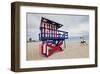 Lifeguard station and Joggers on the Beach, Miami Beach, Florida, USA-null-Framed Art Print