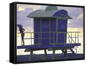 Lifeguard Station at Dusk, South Beach, Miami, Florida, USA-Robin Hill-Framed Stretched Canvas