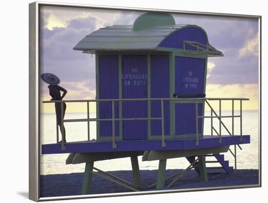 Lifeguard Station at Dusk, South Beach, Miami, Florida, USA-Robin Hill-Framed Photographic Print